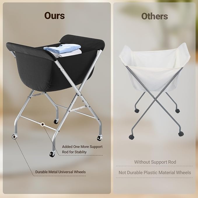ELYKEN Laundry Basket with Wheels, Collapsible Laundry Hamper, Black | Removable Liner Bag, Foldable Design, 118L Capacity, Sturdy Metal Frame, 4 Casters, Laundry Cart for Bedroom, Laundry Room