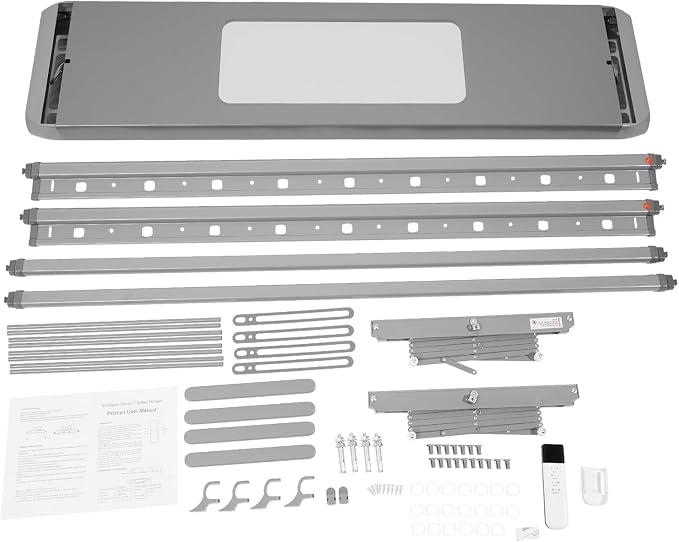 Electric Retractable Airing Rack, Ceiling Mounted Clothes Drying Rack, Retractable Clothesline, Vertical Laundry Drying Rod with LED Light & Remote, 110V 24W, Gray