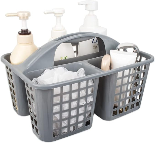 JiatuA Portable Shower Caddy Basket with Compartments Cleaning Supplies Organizer with Handle Plastic Storage Divided Tool Bin for Bathroom, Bedroom, Kitchen, College Dorm, Garden, Under Sink, Grey