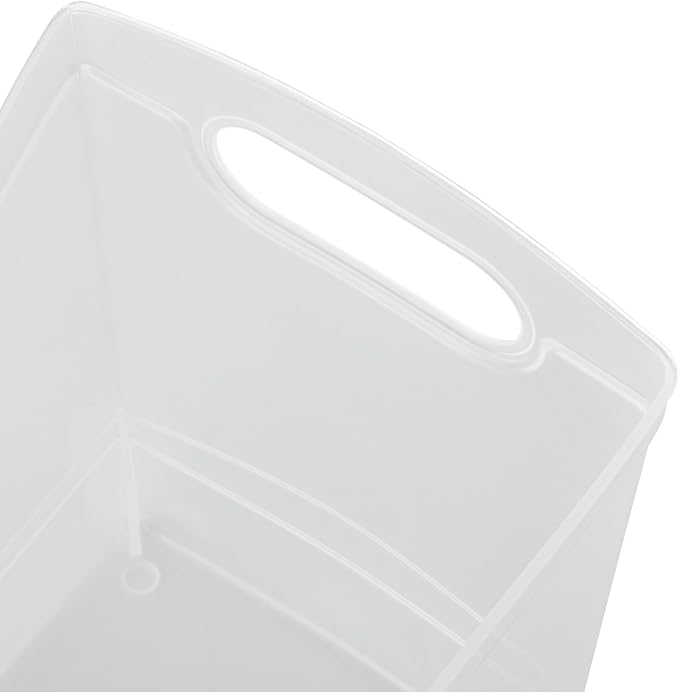 Modern Narrow Organizer Storage Bin, Clear Plastic Household Storage Container for Kitchen Pantry storage, Under Sink Bin, Bathroom/Laundry Room - Made In USA - 2 Pack (Narrow - 13” X 9” X 6”)