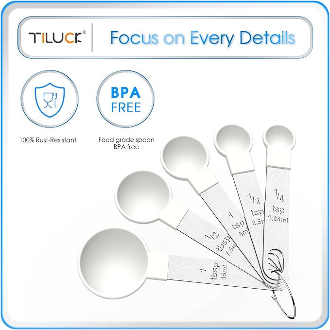 TILUCK Measuring Cups & Spoons Set, Stackable Cups and Spoons, Nesting Measure Cups with Stainless Steel Handle, Kitchen Gadgets for Cooking & Baking（white）
