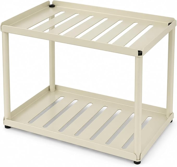 2 Tier Bathroom Counter Organizer, Rectangular Vanity Organizer Shelf, Skincare and Makeup Countertop Storage Rack for Kitchen, Bathroom, Bedroom,White