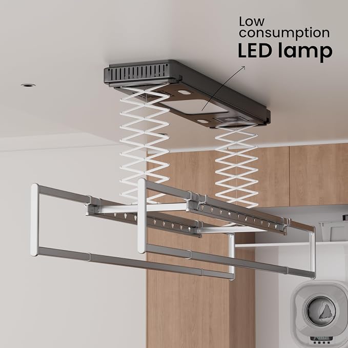 Electric Ceiling Clothes Drying Rack,with Drying/Remote 110V-120V | Light 24W,Ceiling Clothesline with Built-in Timer Heater,for Laundrys/Indoors /Garage/Small Space