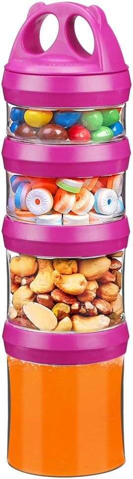 SELEWARE Red Stackable Snack Containers for Kids Toddlers Adults, 31oz | Portable Food Storage Containers for Snacks Formula Powder Drinks and Travel, Twist Lock System Airtight Leak-proof BPA Free
