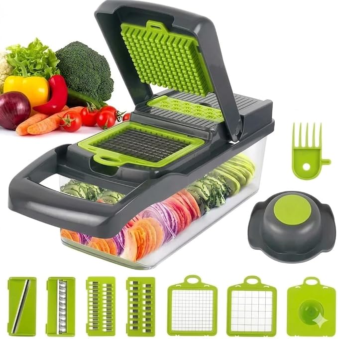 KitchenHelper 15 in 1 Mandoline - Food Chopper, Cutter, Dicer, Grater, Peeler, Slicer, Egg Separator, and Rinse Basket
