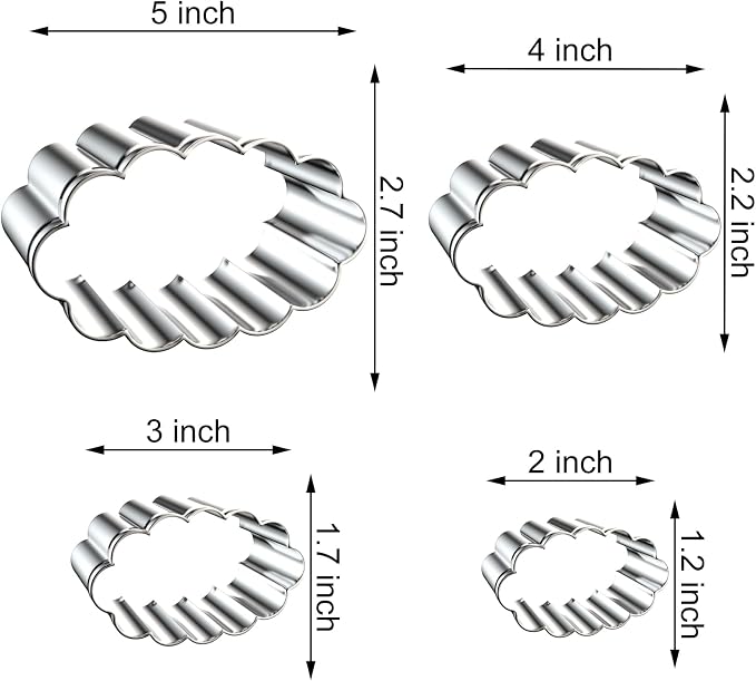 Scalloped Edge Oval Cookie Cutter Set Large - 5 Inch, 4 Inch, 3 Inch, 2 Inch - Fluted Wavy Oval Cookie Cutters Shapes Clay Molds - Stainless Steel