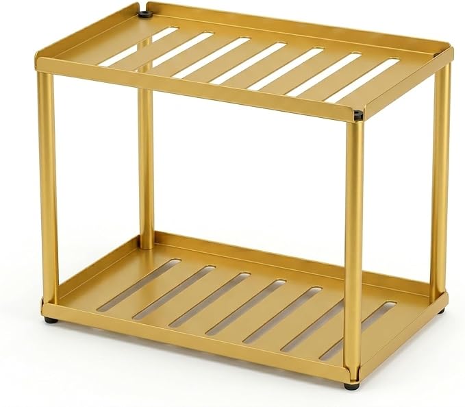 2 Tier Bathroom Counter Organizer, Rectangular Vanity Organizer Shelf, Skincare and Makeup Countertop Storage Rack for Kitchen, Bathroom, Bedroom (Gold)