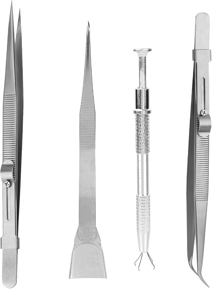 Gosknor 4pcs Cake Decorating Tools Set, Stainless Steel Sprinkle Pen Pearl Grabber & Tweezers with Shovel Head Professional Sprinkles Spoon Dragee Tools for Baking Cookies Cupcake Decoration