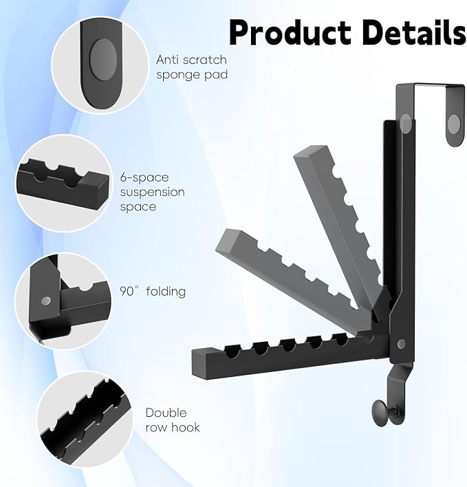 2 Pack Heavy Duty Over the Door Hooks, Compact Foldable Over the Door Hanger, Portable Compact Over Door Drying Rack for Laundry, Metal Over the Door Clothes Hanger, Rustproof & Waterproof, (Black)