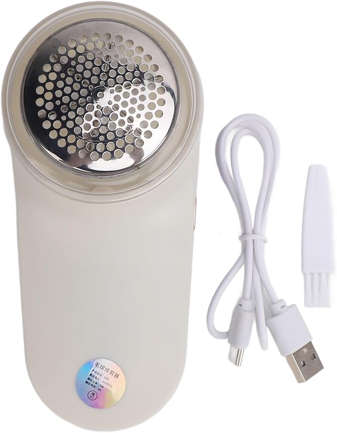 Fabric Shaver and Lint Remover, Electric Defuzzer with 6-Leaf Stainless Steel Blades, Removable Bin, Dual Protection, for Clothes, Sweater, Couch, Blanket, Curtain (Cream White)