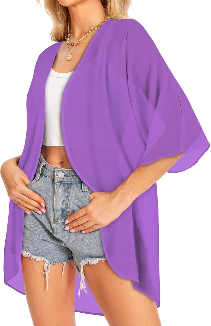 Women Kimono Cardigans Summer Cover Up Hawaiian Shirts Floral Print Tops | ROSEMIA chiffon kimono open front cardigans, beach cover ups, daily casual tops, cruise outfits, summer resort wear