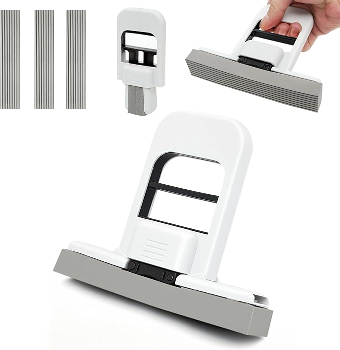 Mini Foldable Wet Dry Use Squeeze Small Mop, Mini Mop for Small Spaces, Black Portable Cleaning Sponge Mops for Desktop, Kitchen, Counter, Glass, Tile