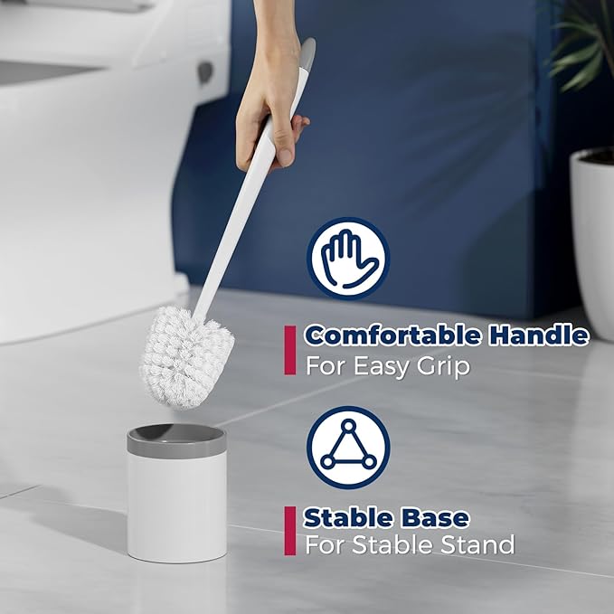 Holaloha Toilet Brush, 4 Pack Toilet Brush and Holder Set, Compact Bathroom Accessories for Toilet Bowl Cleaning and Space Saving, White