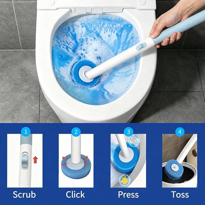 Disposable Toilet Brush 24 Refills & Pumice Stone Toilet Bowl Cleaner 5Pack | 2-In-1 Bathroom Cleaning Kit With Wall Mount Holder, Removes Hard Water Stains & Rust for Toilet, Bathtub, Sink, Grill, Pool