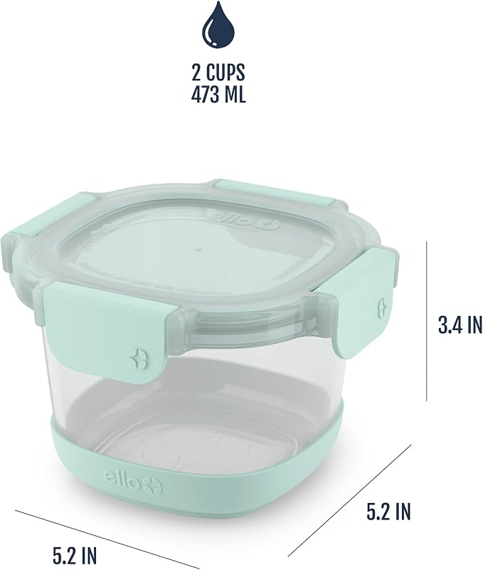 Ello Duraglass Refresh 4-Pack 2 Cup Reusable Glass Container Jar with Leak Proof Lids and Protective Silicone Sleeves | Perfect for Overnight Oats, Yogurt | BPA-Free | Dishwasher Safe | Garden Goals