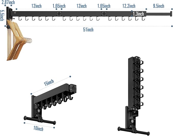 LIENAHU Clothes Drying Rack Wall Mounted(can fold Upward),Laundry Drying Rack,Laundry Room Organization,Wall Mounted Laundry Rack Folding,Retractable Clothing Rack,Collapsible Clothes Hanging Rack