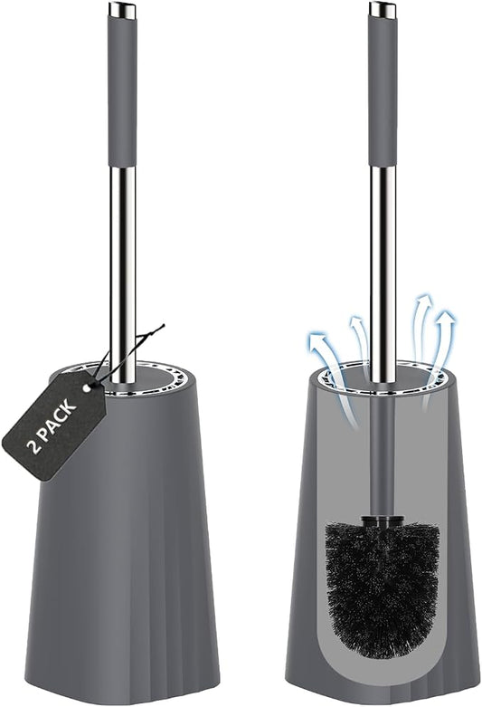 SetSail Toilet Brush, Compact Size Toilet Bowl Brush and Holder Toilet Brushes for Bathroom with Stainless Steel Handle Toilet Cleaner Brush with Durable Scrubbing Bristles, 2 Packs-Grey