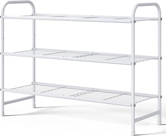 Kitsure Shoe Rack - Stainless Steel Shoe Organizer, Sturdy Shoe Rack for Closet and Front Door Entrance, Free Standing Shoe Shelf, Closet Organizers and Storage, 25.6" Wide - 3 Tier, White