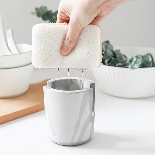 Selegna Diatomite Stoneware Sponge Holder & Sink Caddy, Drying Stone Kitchen Sink Organizer for Counter, Water-Absorbing Diatomaceous Earth Sponge Tray for Kitchen & Bathroom Countertop