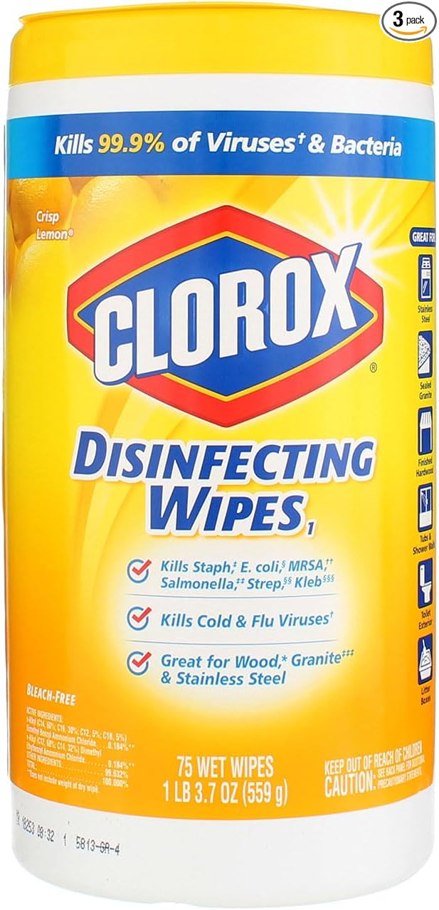Clorox Disinfecting Wipes Lemon 3 Packs of 75 Count, 225 Count