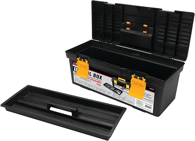 Performance Tool W54017 18-Inch Plastic Box with Handle, Tool Organizer Storage Box, Removable Inner Tray, Lightwieght & Easy to Carry