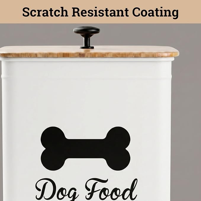 Metal Dog Food Container 5-7lb, 25 Cup w/ Airtight Bamboo Lid, Metal Handle | Pet Jar For Dogs up to 50lbs, Airtight Bamboo Lid, Sturdy Comfortable Metal Handle, Powder Coated Iron, Kibble Storage Bin