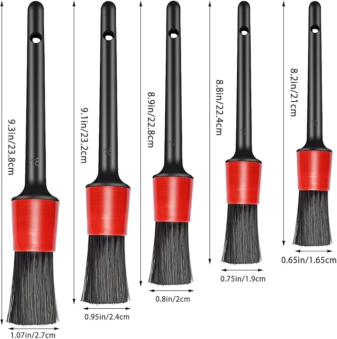 yuntop 5 Different Sizes Detailing Brush Set, Wheel & Tire Brush, Perfect for Cleaning Wheels,Car Dashboard, Interior, Exterior, Leather, Air Vents, Emblems, Motorcy