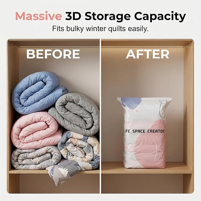 No-Pump Vacuum Storage Bags, 2026 New Cube Compression Space Saver Bags, Upgrade Large Storage Compression Bags No-Pump 3D Vacuum Storage Bags for Clothes, Comforters, Blankets (19.6 * 27.5-3ps)