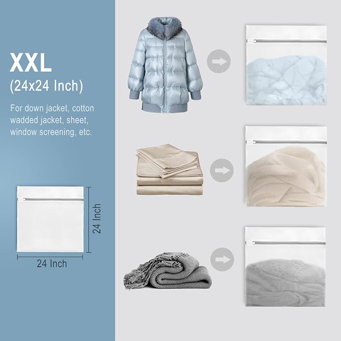 Muchfun 4Pcs Durable Fine Mesh Laundry Bags for Delicates 24 x 24 Inches | (4 XX-Large)