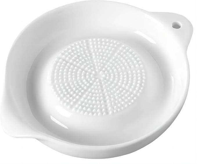 1 Pack Advanced Ceramic Grater Plate for Ginger, Garlic, Onion, Cheese, Lemon, Chocolate, Vegetables and Fruits in Kitchen, White, 4 Inches