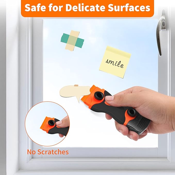 Razor Blade Scraper Tool - Razor Scraper with 40 Metal & Plastic Blades | Scrapper for Cleaning Paint, Decal, Adhesive, Label & Caulk, Glass Scraper for Window, Cooktop, Oven & Stove Top(Orange)