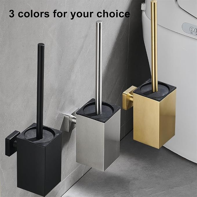 Toilet Bowl Cleaners Brush and Holder KWQKEM Freestanding Toilet Brush and Holder Set Modern with Lid 304 Stainless Steel (Matte Black)