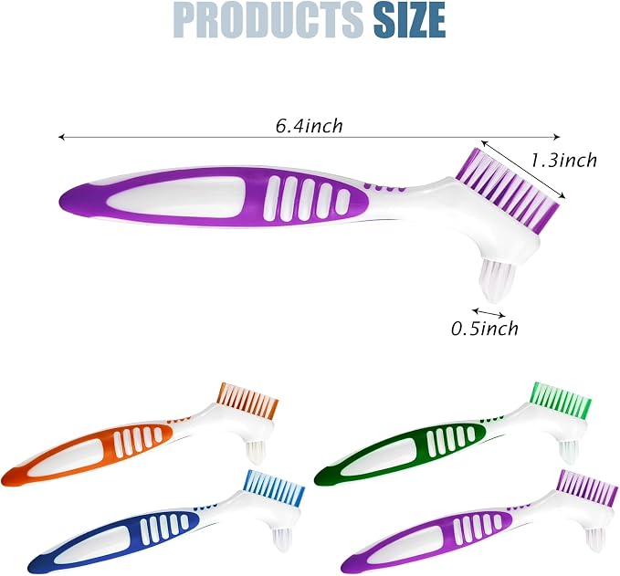 1Pcs Premium Dual-Sided Denture Cleaning Brush with Multi-Layered Soft Bristles and Rubber Anti-Slip Handle - Portable False Teeth Cleaning Tool for Efficient Denture Care (1)
