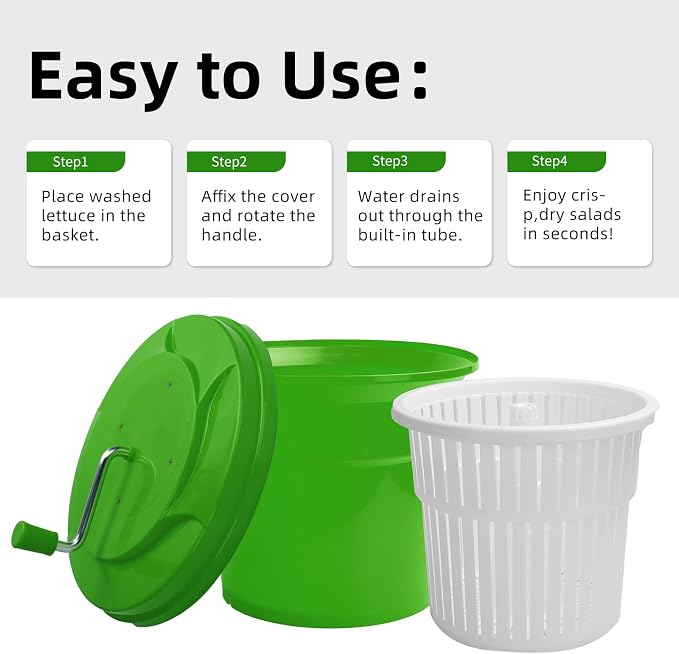 5 Gallon Commercial Salad Spinner and Dryer | Large Manual Vegetable Washer & Greens Dryer with Drain Tube, Heavy-Duty & FDA Listed for Restaurant, Home, Farm Use