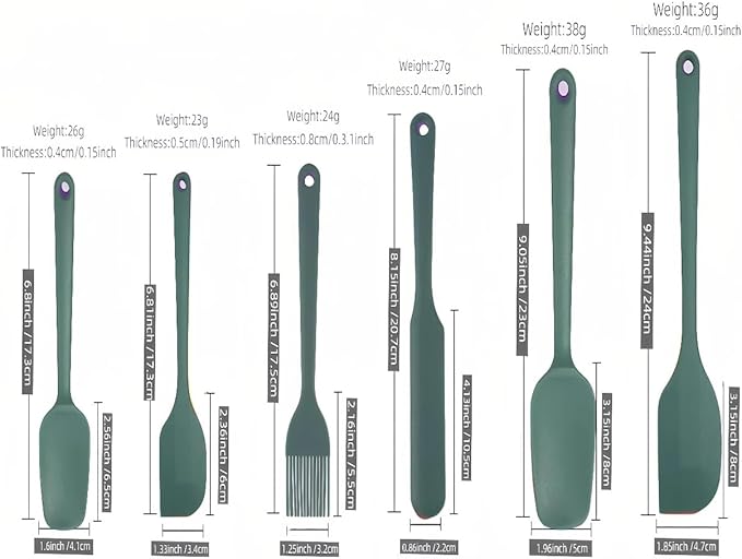 6-Piece Silicone Spatula Set, Non-Stick & Stainless Steel Core, BPA-Free, Dishwasher Safe Kitchen Utensils for Baking, Cooking, Mixing (Green)