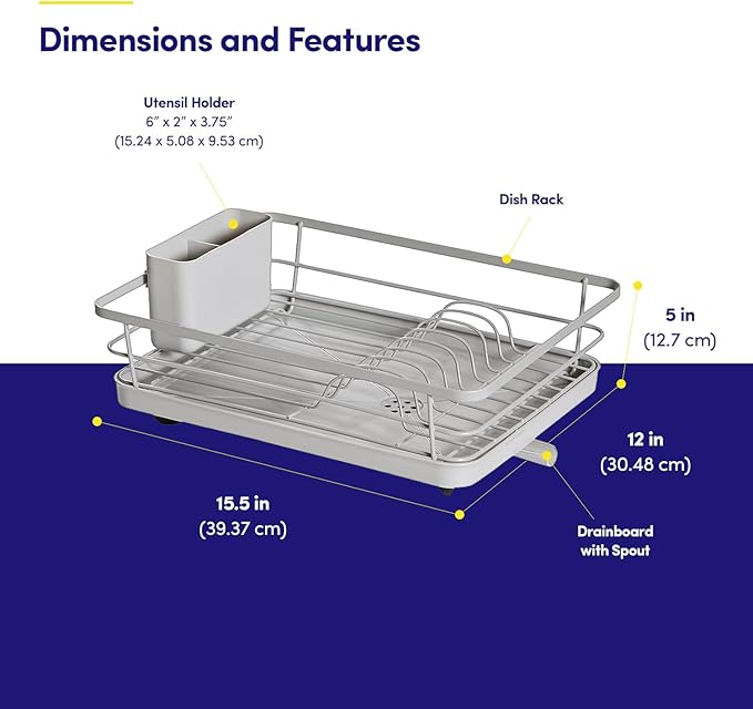 Dish Drying Rack 3 Piece Dish Drainer with Drainboard Set for Kitchen Counter ✅– Dish Rack with Removable Utensil Holder & Swivel Spout for Countertop ✅– DishRack for Plates, Cups & More, Silver
