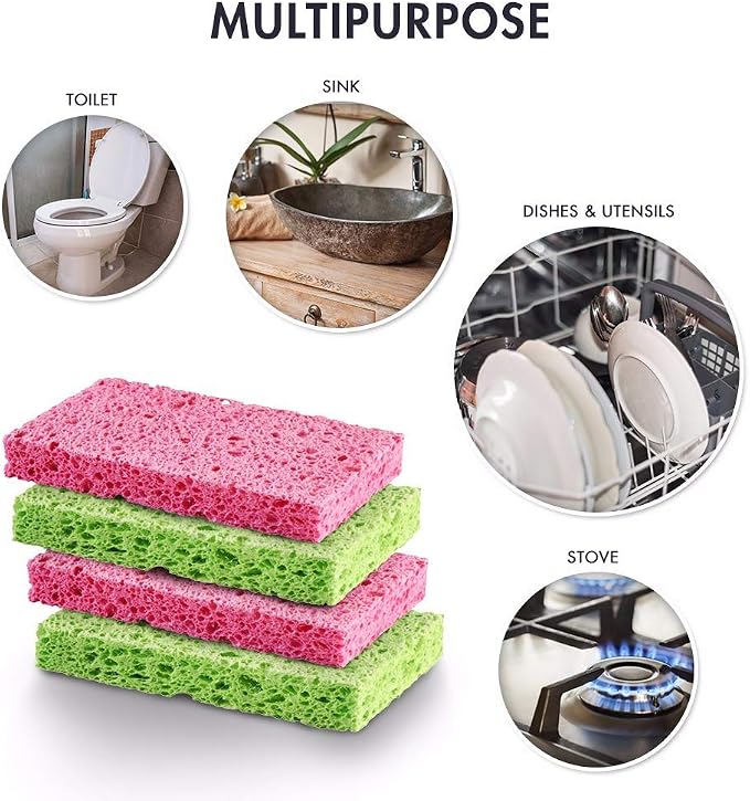SCRUBIT Cellulose Scrub Sponge - Kitchen Cleaning Sponges for Dishes, Pans, Pots & More- 6 Pack Dishwashing Sponges - Colors and Packaging May Vary