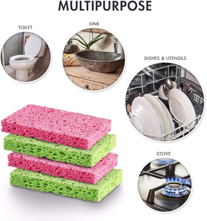 SCRUBIT Cellulose Scrub Sponge - Kitchen Cleaning Sponges for Dishes, Pans, Pots & More- 12 Pack Dishwashing Sponges - Colors and Packaging May Vary