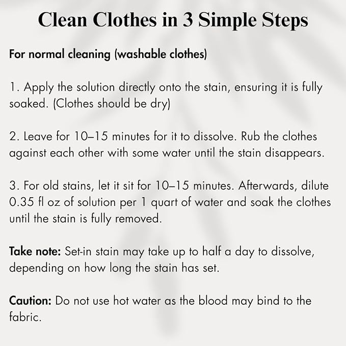 Blood Stain Remover for Clothes (10.14oz) | For Mattress, Sheets & Fabric – Enzyme Formula for Fresh, Dried & Menstrual Period Blood Stains