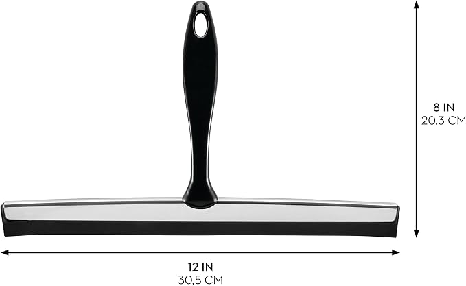 iDesign Bathroom Shower Squeegee, Black/Chrome | Wall Hook Included