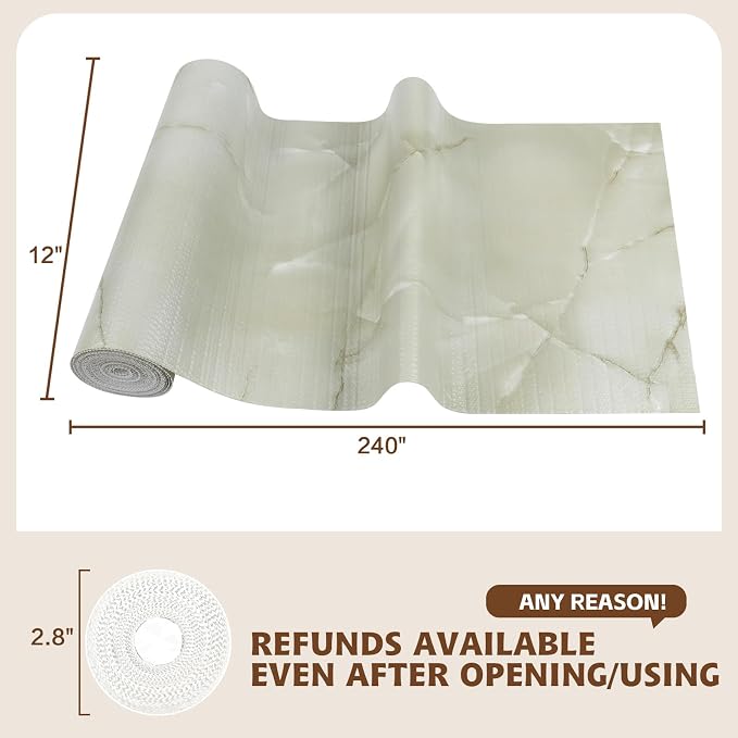 2-Layer Drawer and Shelf Liner for Kitchen Cabinet: 12in X 20Ft Non Slip | Waterproof Shelf Paper Non Adhesive Refrigerator Liners Cyan Marble Easy Liners for Bathroom with Knife Tape Measure