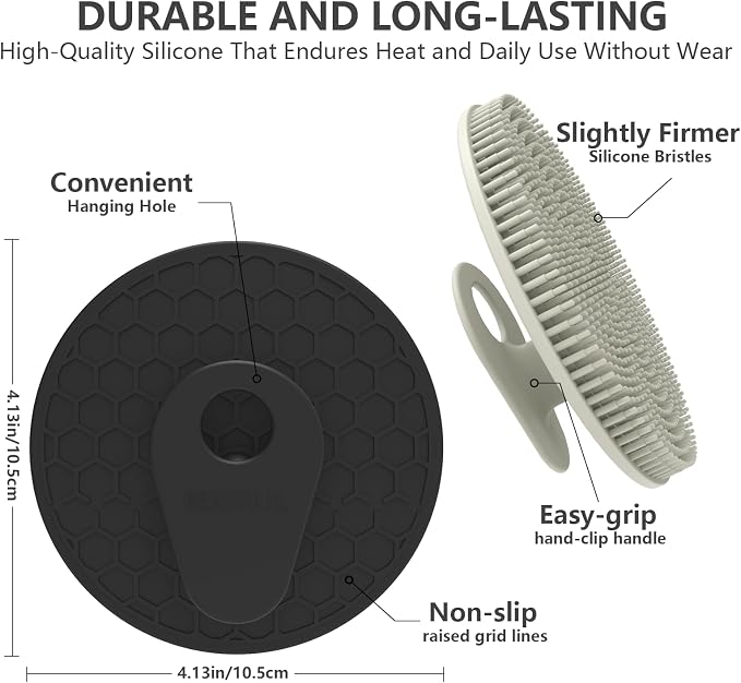 Silicone Body Scrubber 4 Pack, BEAUTAIL Gentle Exfoliating Shower Scrubber | Hygienic Silicone Loofah, Easy-Grip Handle, Soft Bath Brush for Sensitive Skin, Women, Men & Kids (Black+Gray+Pink+Green)