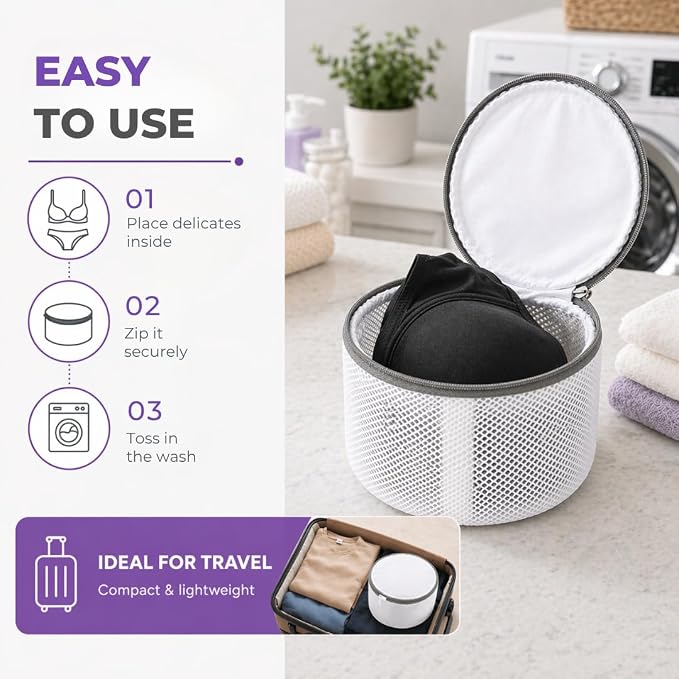 Laundry 360 Sanitized Mesh Wash Bra Bag for Delicates White Color | Protective Laundry Bag | Machine Washable Lingerie Net Bag