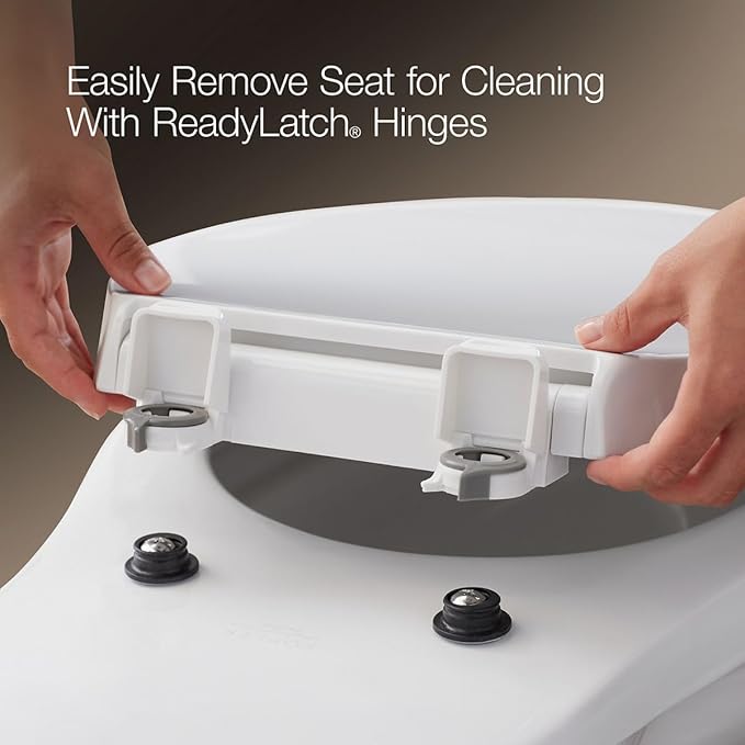 KOHLER K-26802-0 Impro ReadyLatch Quiet Close Round Toilet Seat, White Toilet Seat, Grip-Tight Bumpers, New Home Essentials, Slam Prevention (Pack of 2)