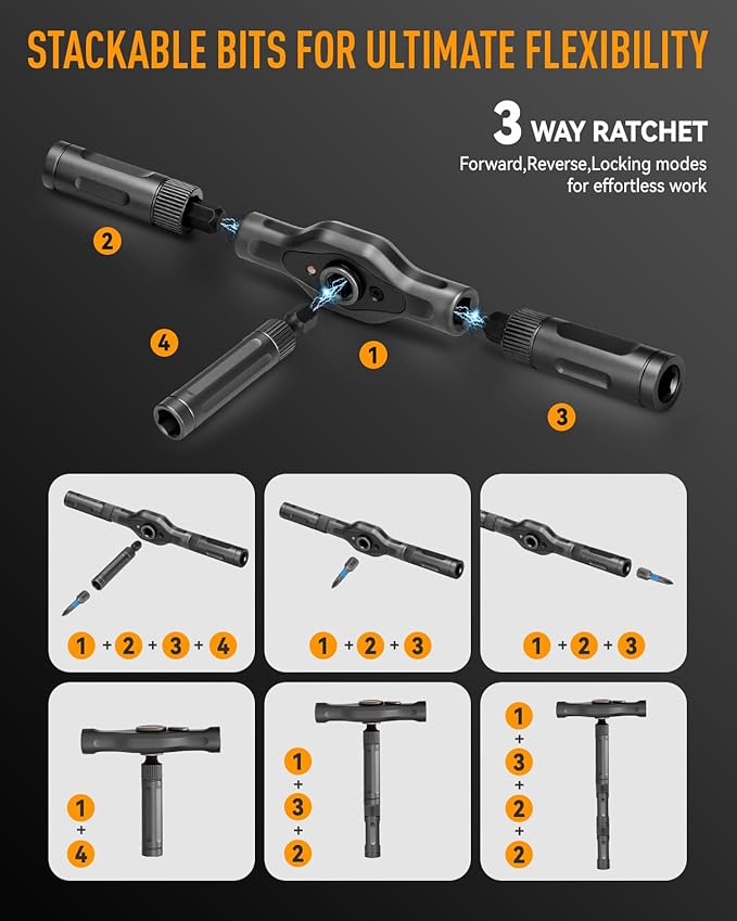 43 IN 1 Magnetic Ratchet Screwdriver Set with Detachable T Handle | S2 Steel Bits, for Home Daily Repair, Furniture Assembly, DIY Projects, Gift for Men Husband