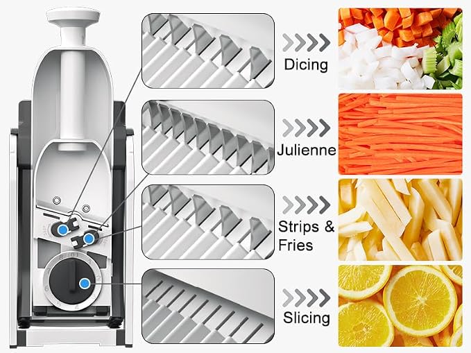 Safe Mandoline Slicer for Kitchen, 5 in 1 Vegetable Chopper, French Fry Cutter For Potatoes, Potato Slicer,Food Chopper,Adjustable Thickness 0.1-8 mm, With Peeler/Cleaning Brush, Mandolin