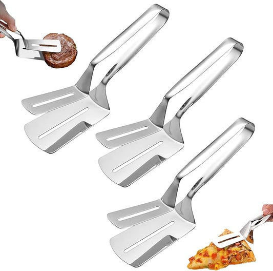Stainless Steel Grill Clamp, Grill Clamp Spatula, Anti-Scald Extended Handle Spatula Tongs, Stainless Steel Kitchen Tongs for Grilling Meat, Fish and Pancakes (3PCS)