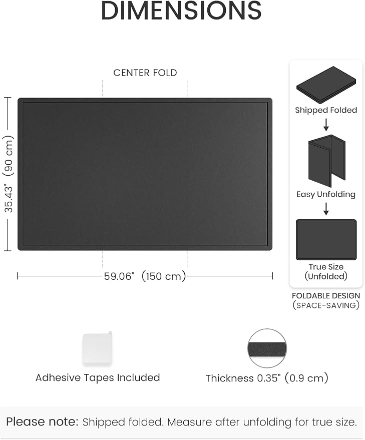 Fluxynara 59" x 35.4" Large Bulletin Board, Black | Cork Board Alternative with 24 Removable Adhesive Tabs, Foldable Felt Pin Board for Home, Office, Classroom & Dorm