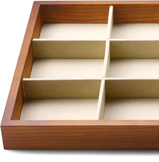 Oirlv Solid Wood Jewelry Tray,Jewelry Drawer Organizer,12 Grid(Cream) | Stackable Design,for Jewelry Necklaces Bracelets and Watches,Organizing and Presentinge Legantly on Dressers&in Dresser