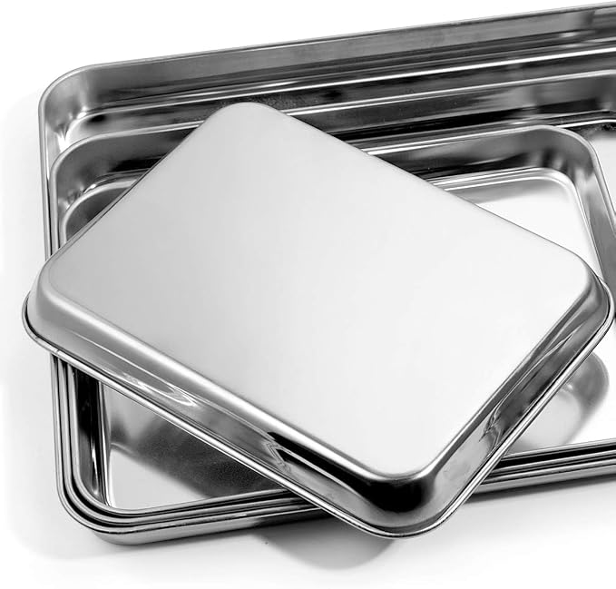 Yododo Baking Sheet with Silicone Mat Set, Set of 8 (4 Sheets + 4 Mats), Stainless Steel Cookie Sheet Baking Pans with Reusable Silicone Baking Mat, Non Toxic & Heavy Duty & Easy Clean